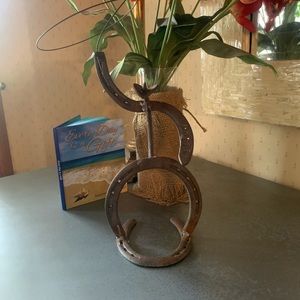 Horseshoe cowboy- metal art figure with wire lasso, HANDMADE, great condition.